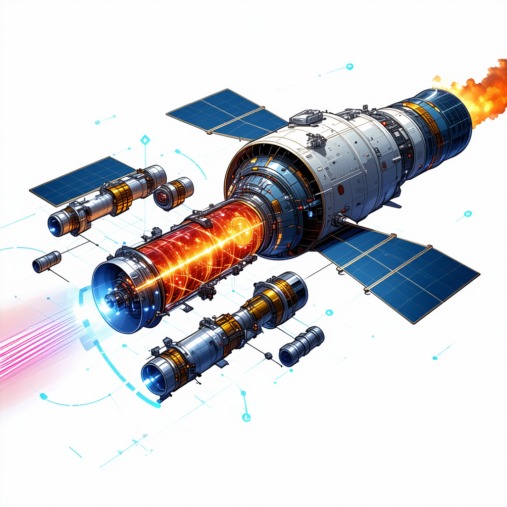 A Spacecraft Is Shown In A White Background, With A Large Engine On The Bottom Of The Ship