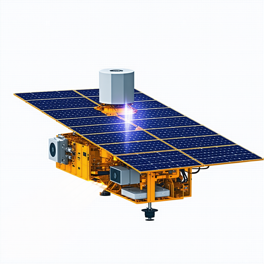 A Solar Panel Spacecraft With A Large Satellite Dish On Top