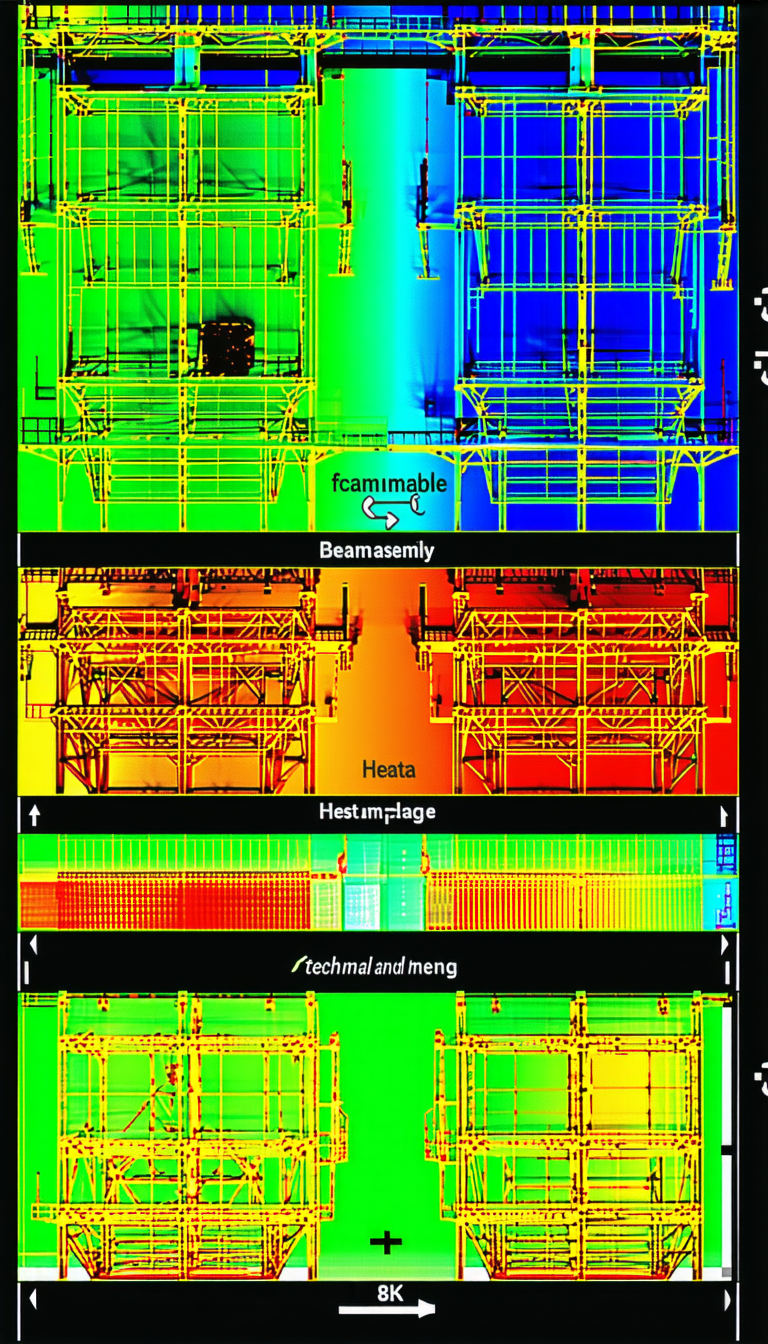 The Image Displays A Large Building With A Variety Of Different Colored Beams