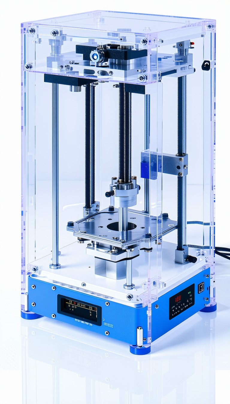A Blue And White Machine Is Sitting On A White Table
