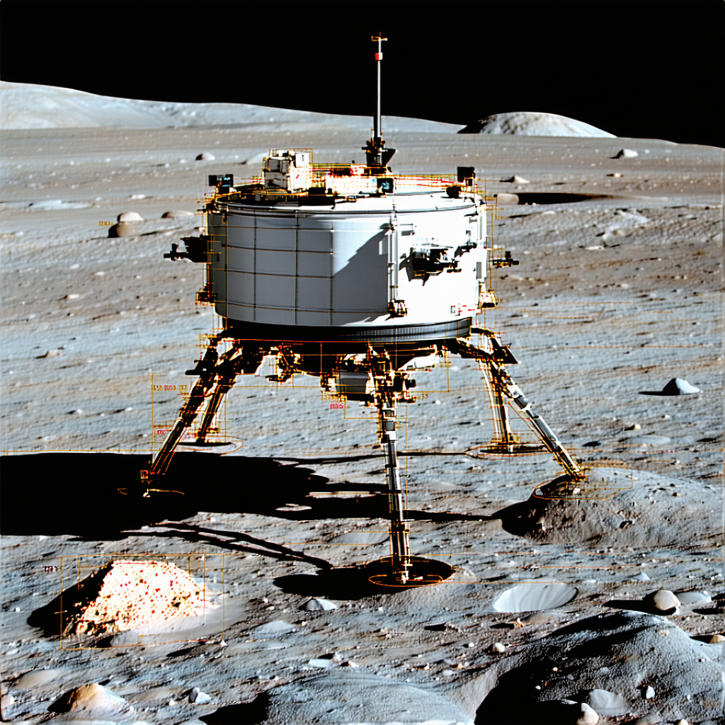 A Small, White Spacecraft Sitting On The Surface Of A Rocky