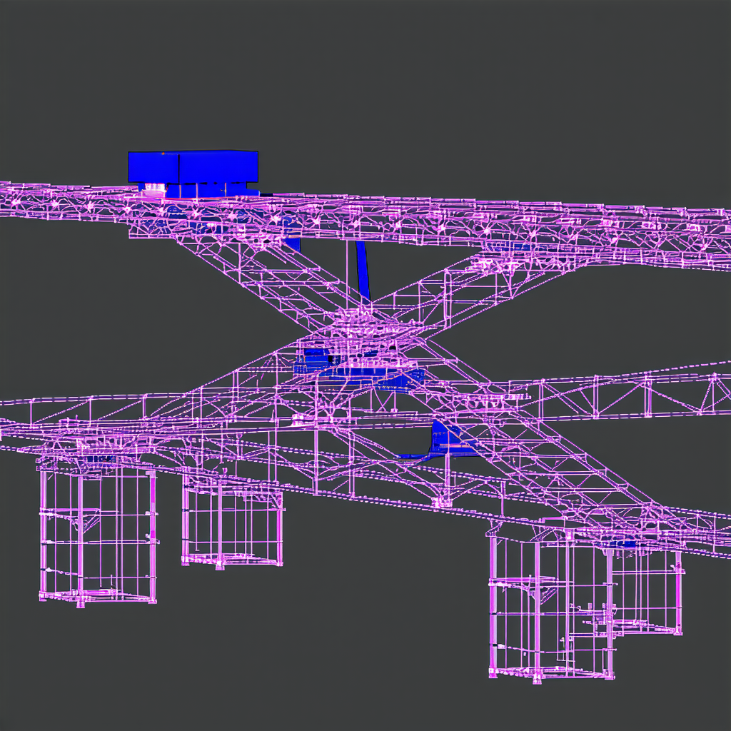 The Image Is A 3d Model Of A Large Structure, Possibly A Bridge Or A Building