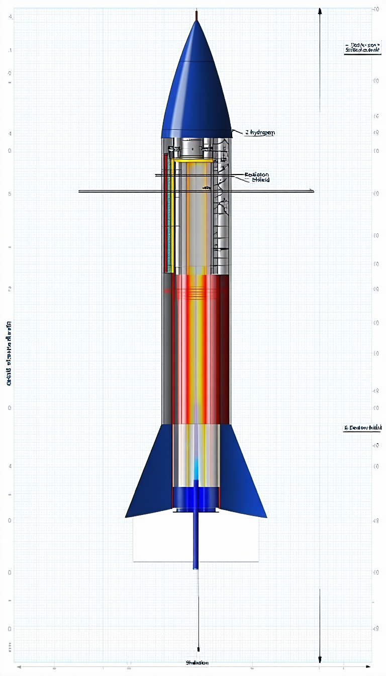 A Rocket Is Shown In A Blue And Red Color Scheme