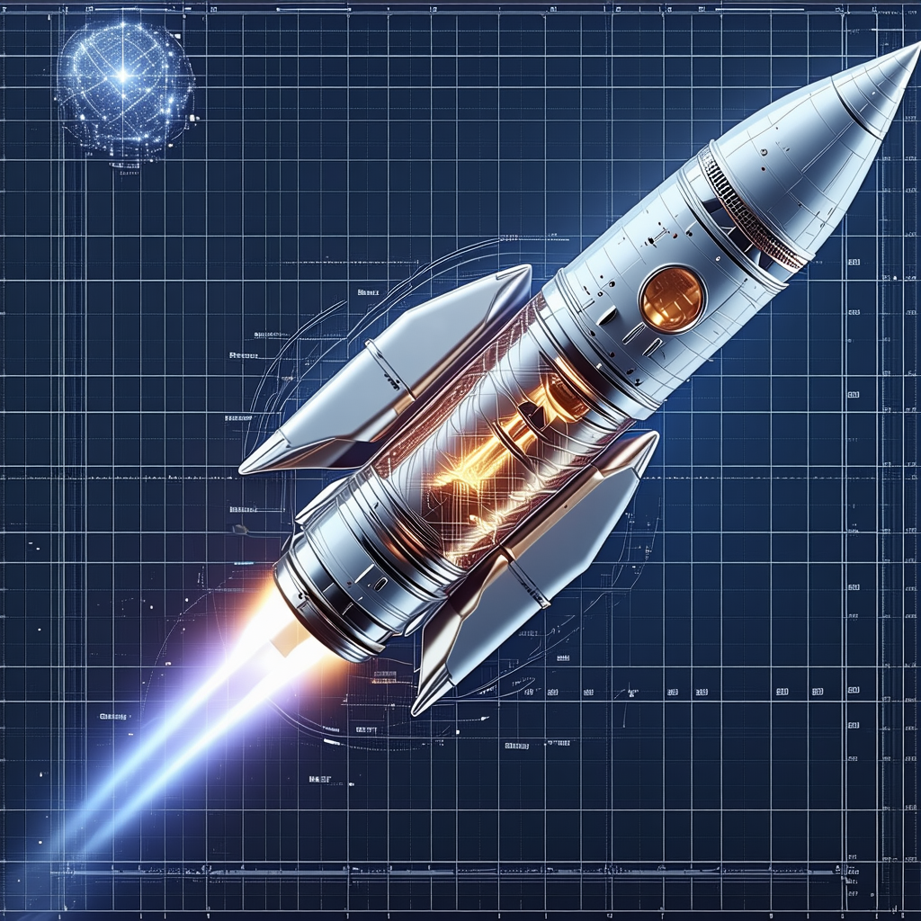 rocket shown blue white drawing