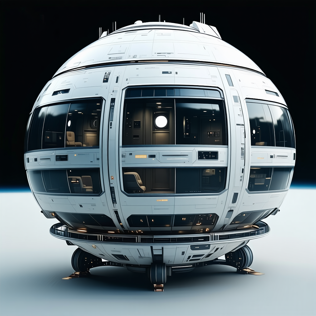A Large White Spacecraft With A Round Shape, Resembling A Giant Ball