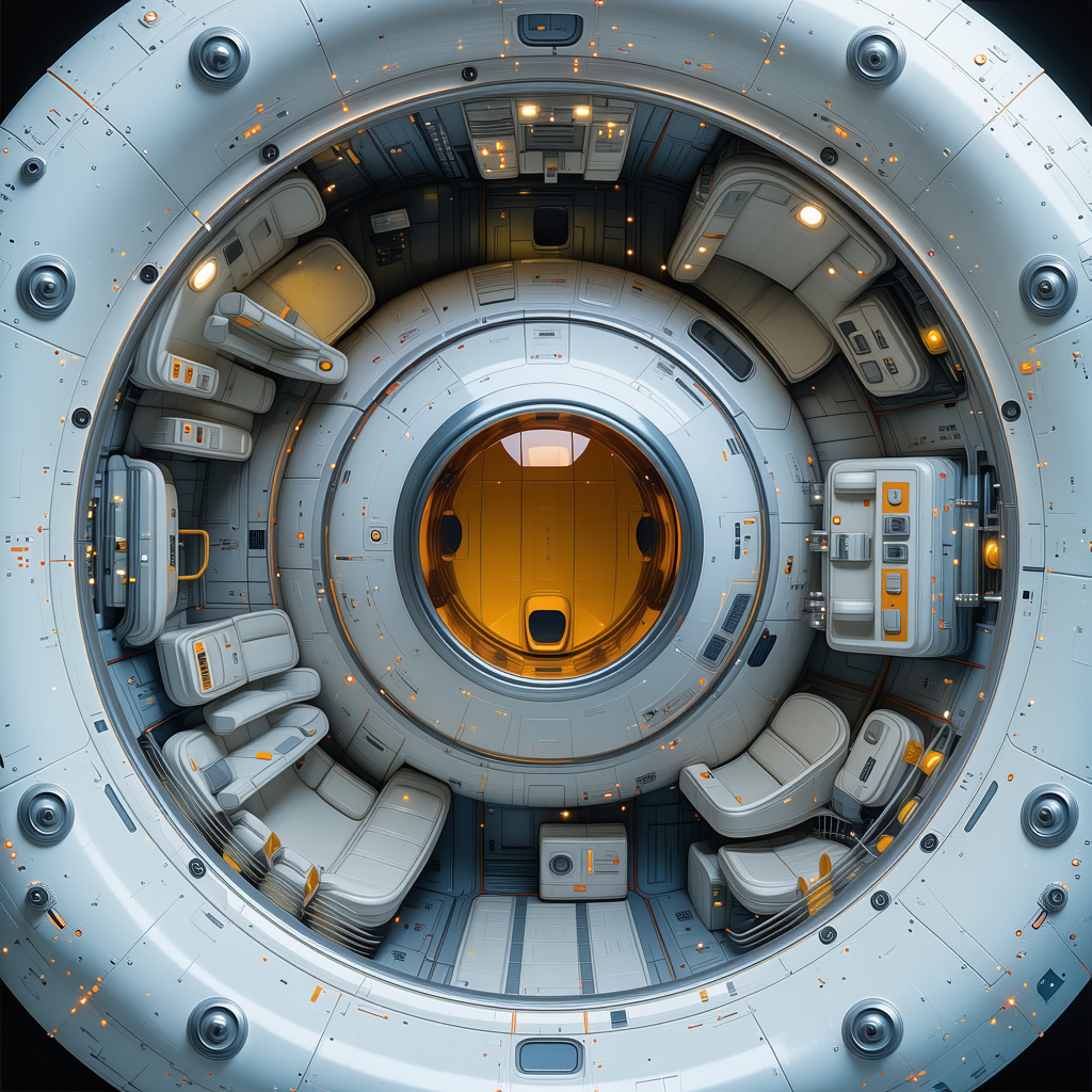 The Image Is A 3d Rendering Of A Space Station, Showcasing The Interior Of The Spacecraft