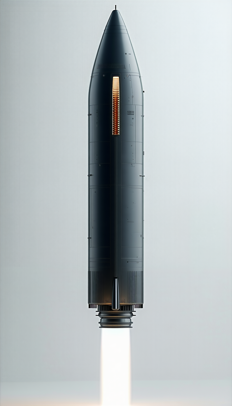 A Large Black Rocket Is Shown In A Close-up View