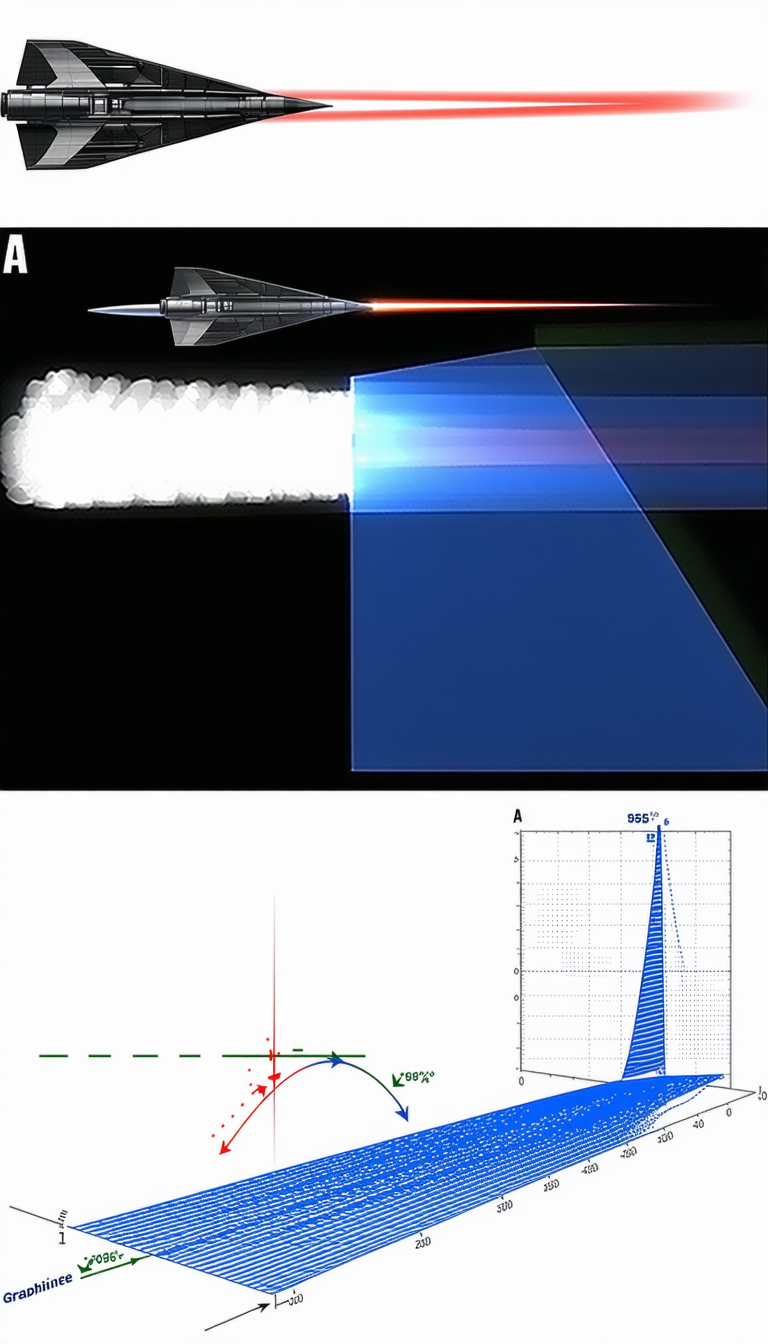 A Blue And White Jet Is Shown In A Graphic, With A Red Line Coming Out Of The Back Of The Jet