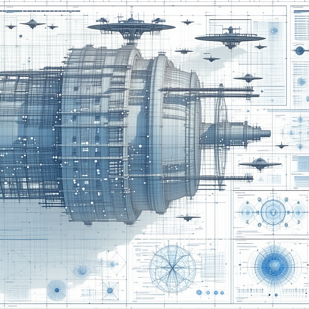 The Image Is A Blueprint Of A Large Spacecraft, Showcasing Its Various Components