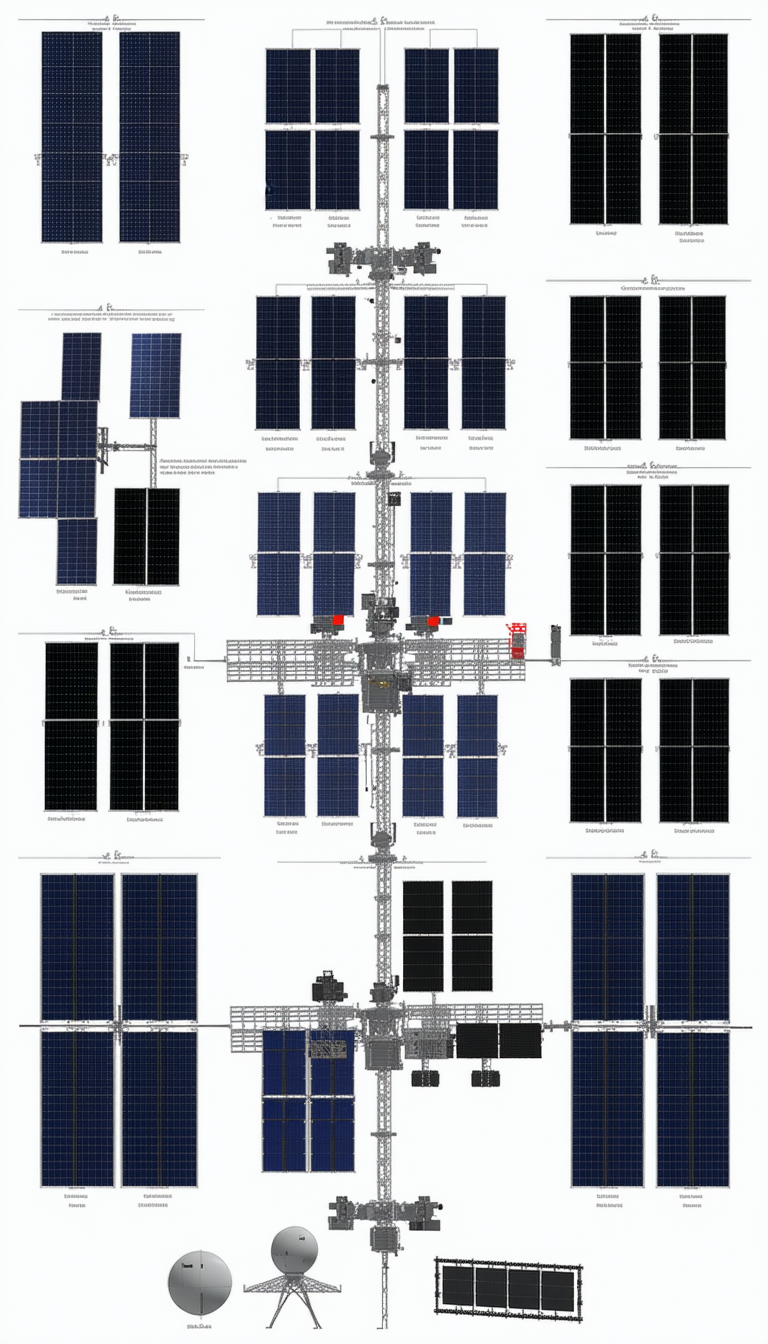 The Image Is A Detailed Drawing Of A Space Station, Showcasing Its Various Components