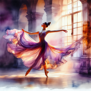 Beautiful woman in a purple dress, gracefully dancing in ...
