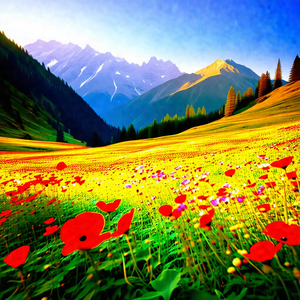 Beautiful, colorful field filled with a variety of flowers