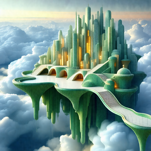 Fantasy artwork of a large, intricate, and colorful build...