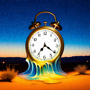 Large, golden clock with a blue and yellow design