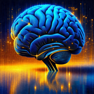 Close-up of a human brain, with a blue hue to it