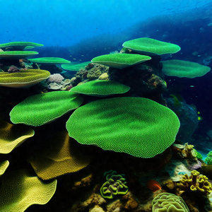 Vibrant underwater scene with a variety of colorful coral...