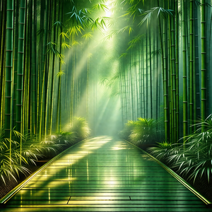 Pathway surrounded by a lush green forest