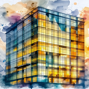 Large, colorful building with a lot of windows