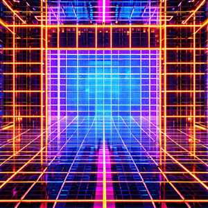 Futuristic, neon-colored, three-dimensional space with a ...