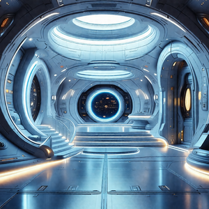 Futuristic space station with a large, open, and brightly...