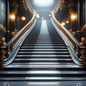 Grand staircase with a large, ornate railing