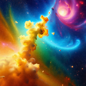 Colorful and vibrant painting of a galaxy, featuring a br...