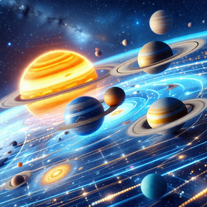 Colorful and detailed representation of the solar system