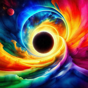 Colorful painting of a black hole, with a vibrant and liv...
