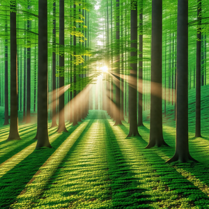 Lush green forest with a pathway running through it
