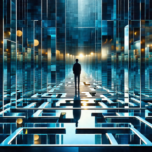 Man walking down a hallway in a building