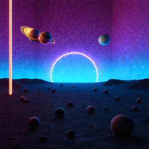 Purple background with a variety of celestial objects flo...