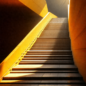 Staircase with a yellowish hue, giving it a warm and invi...