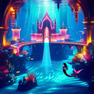 Colorful and imaginative painting of a mermaid swimming u...