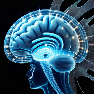Close-up of a human head, focusing on the frontal lobe of...