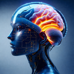 Close-up of a human head with a blue and orange hue