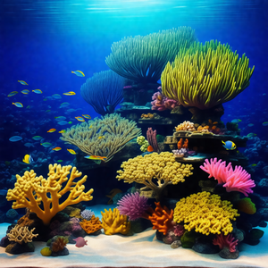 Vibrant underwater scene with a variety of colorful coral...