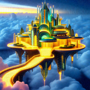Colorful and imaginative depiction of a futuristic city, ...