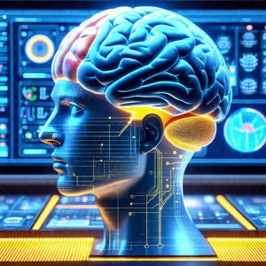 Close-up of a human head with a blue and yellow background