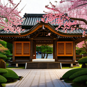 Beautiful japanese-style building with a wooden roof and ...