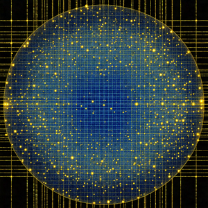 Blue and yellow circle with a grid pattern