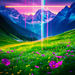 Beautiful, lush green field with a cross in the middle of it