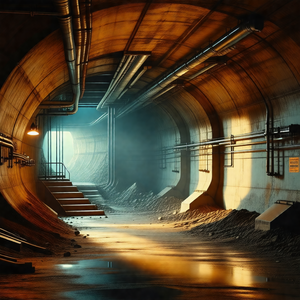 Large tunnel with a train passing through it