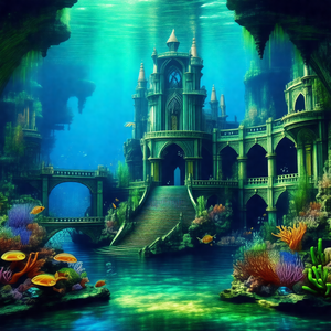 Beautiful underwater palace, surrounded by a variety of c...