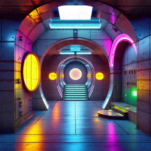 Colorful, computer-generated drawing of a tunnel