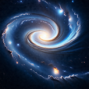 Stunning space scene featuring a spiral galaxy with a bri...