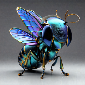 Blue and gold beetle, likely a jewel beetle, standing on ...