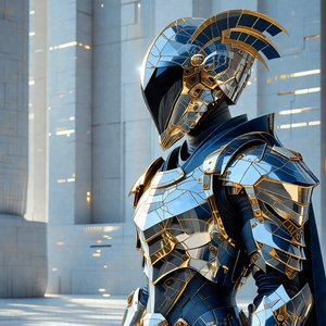 Man dressed in a futuristic, metallic suit