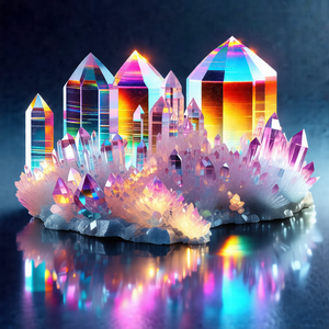 Colorful and vibrant display of crystals, resembling a ci...