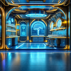 Futuristic, computer-generated scene featuring a large, o...