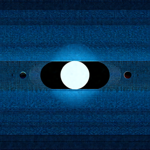 Blue background with a white circle in the center